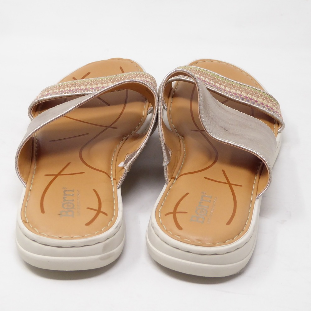 Born Shore Women Sandals Champagne Metallic Woven Slide 9M - Picture 6 of 9